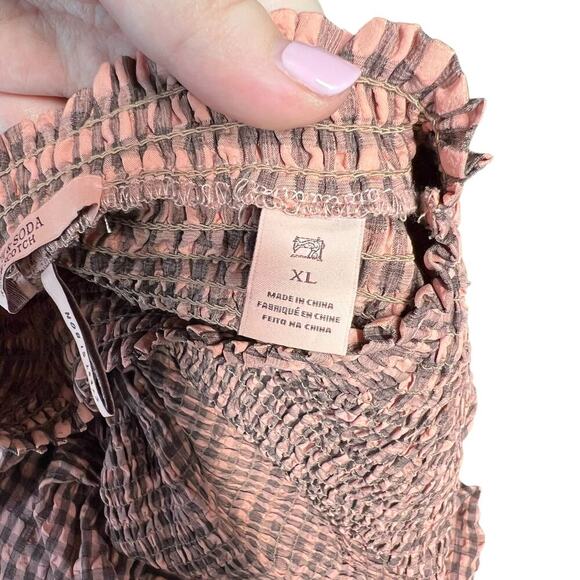 Scotch & Soda Smocked Seersucker Plaid Midi Dress Coral Pink‎ Size XL - Picture 14 of 15